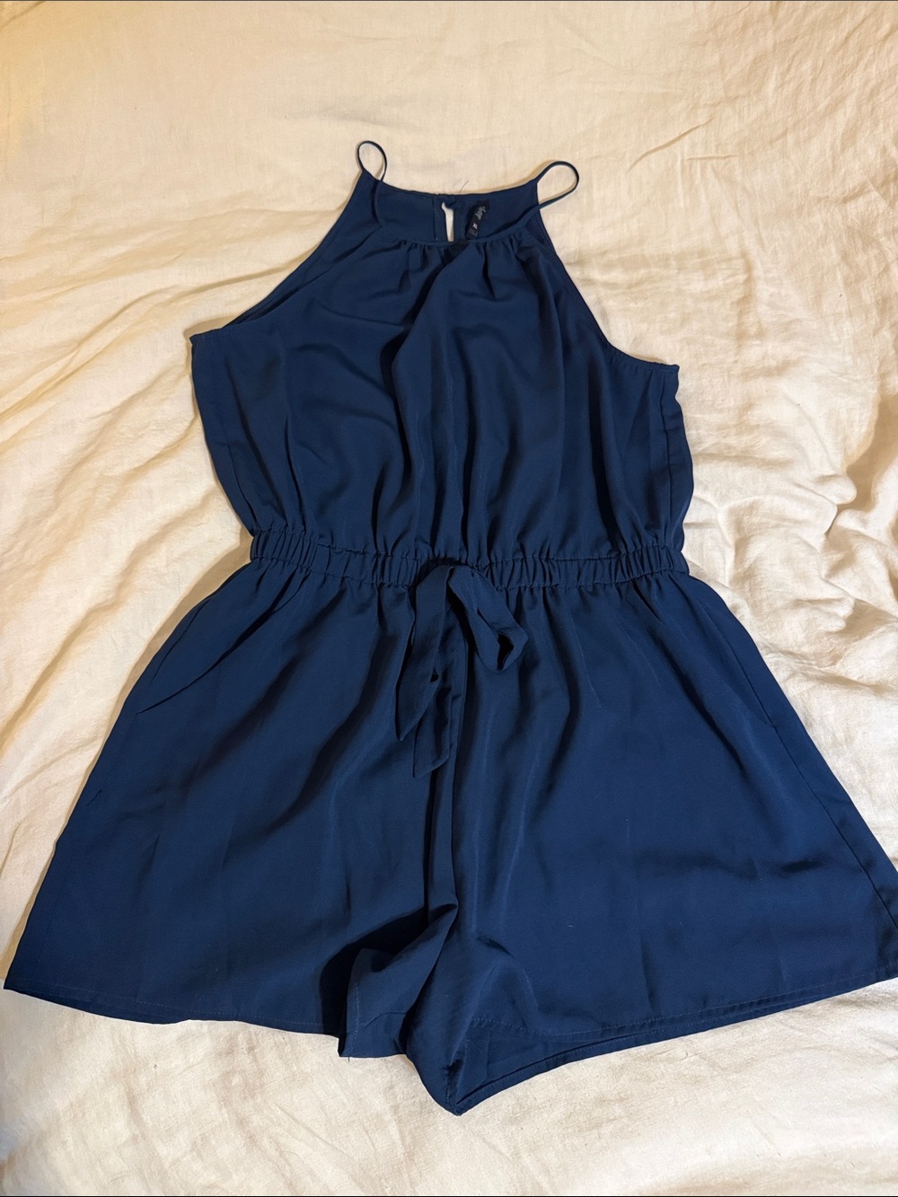 BeBop Navy Halter Romper with Drawstring Waist